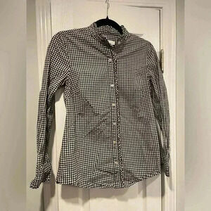 Vineyard Vines Ruffle Collar Black Gingham Long Sleeve Cotton Button Down Size 2